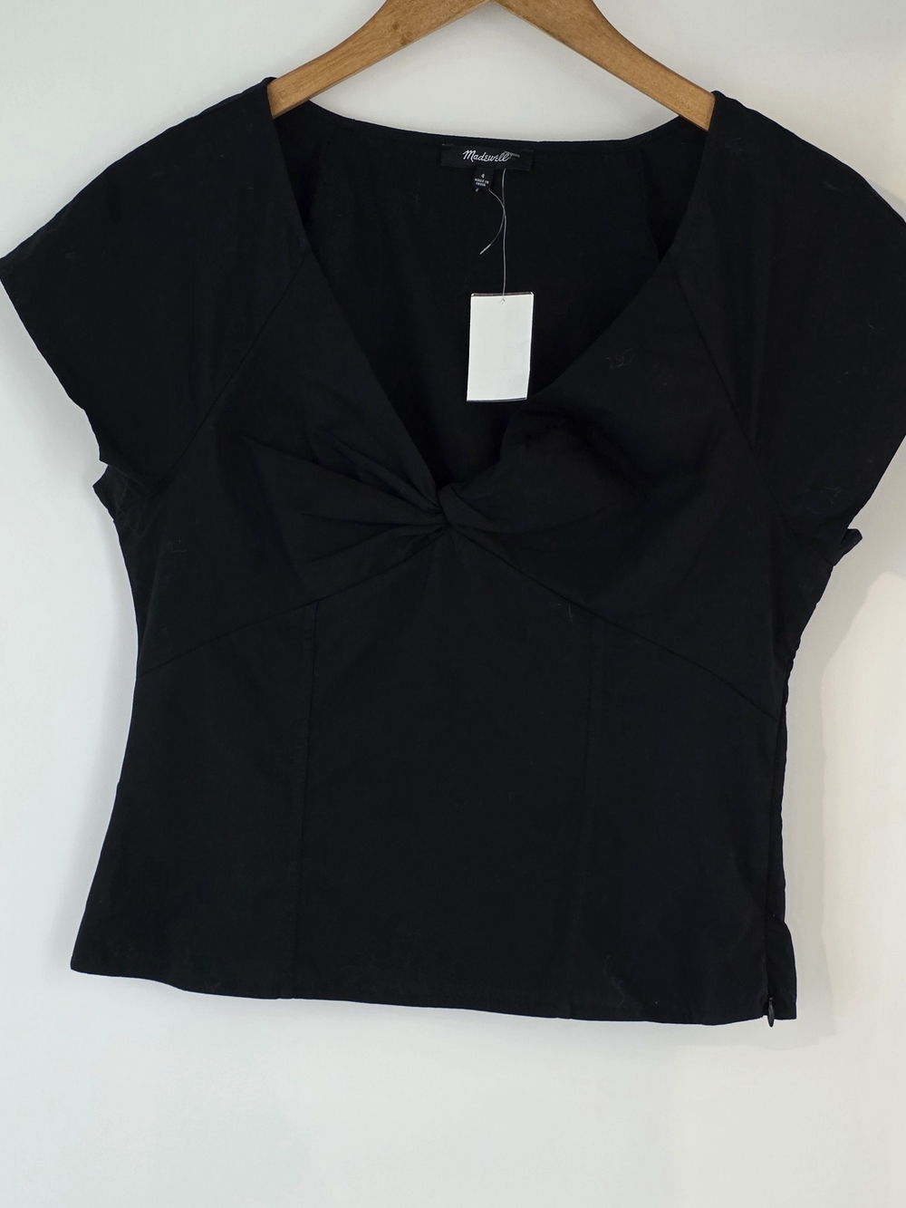 Madewell Black Twist-Front Cap Sleeve Blouse 100% Cotton Womens Size 4